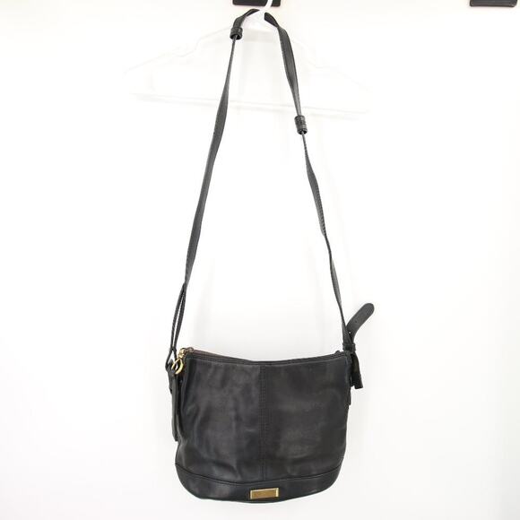 Cole Haan Black Leather Crossbody Purse Adjustable Zipper Gold Accents - Picture 1 of 14
